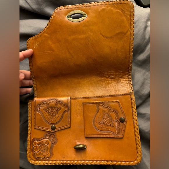 Hand Tooled Genuine Leather Bag c.1960-70s - Picture 4 of 12